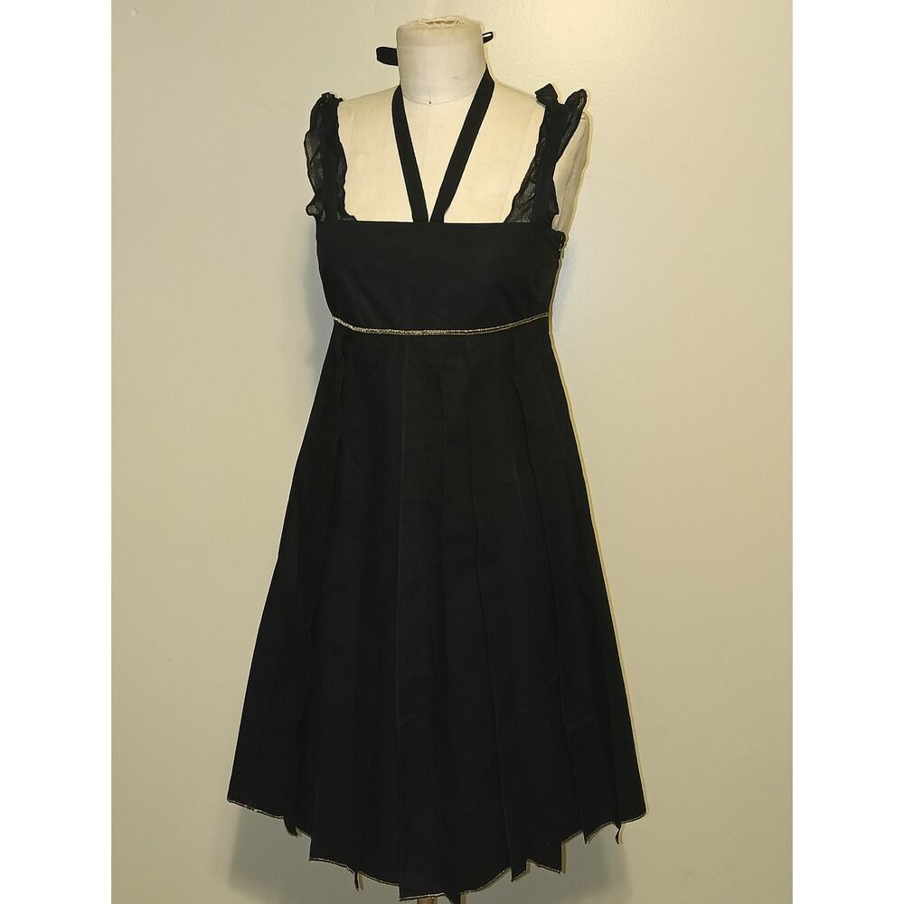 Sonia Rykiel Vintage Y2K Black & Gold Pleated Halter Neck Sleeveless Dress T36 4